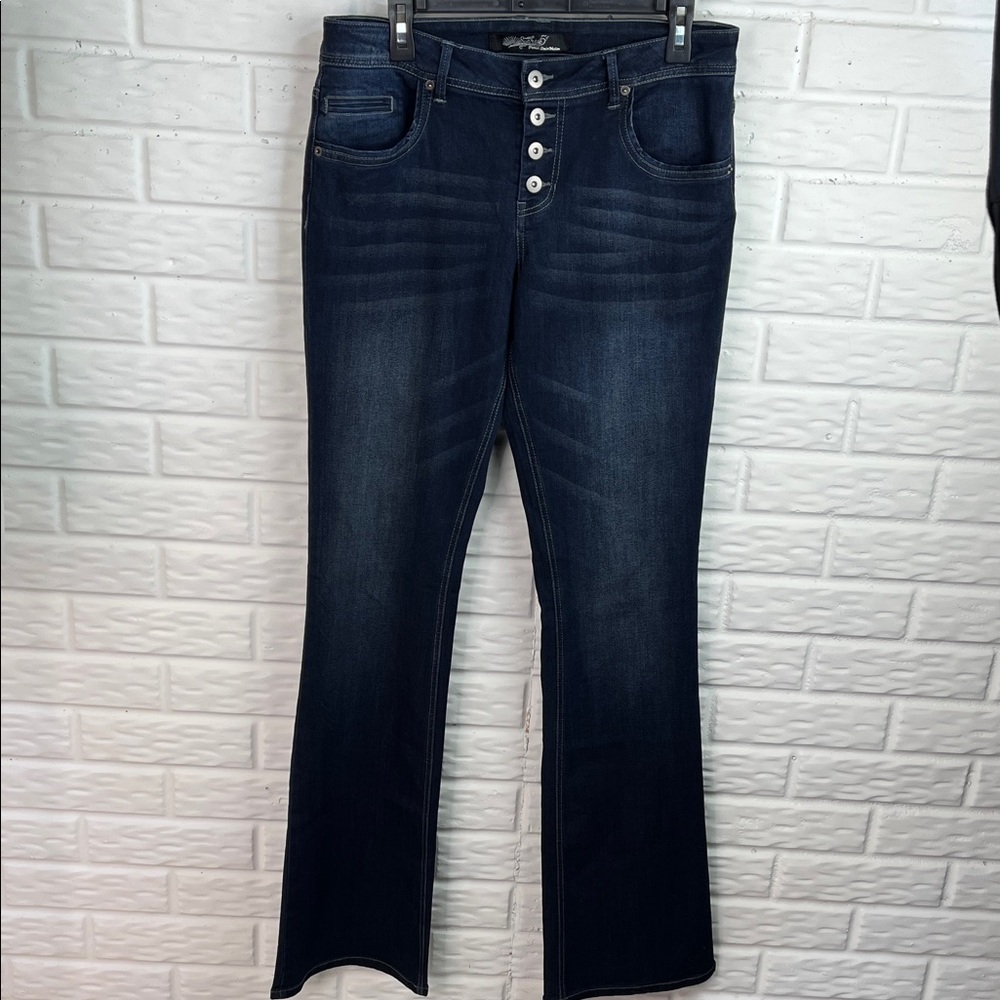 SUNRISE51 FLARE BUTTON UP DARK DENIM JEANS  SIZE 13 TALL 37 INSEAM